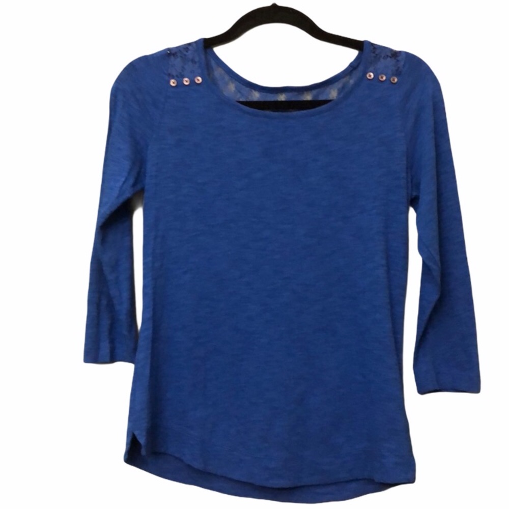 Express blue 3/4 sleeve lace t shirt size x-small